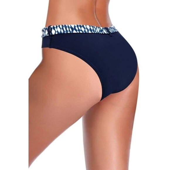 SHEKINI Womens XL Navy Blue Print Cheeky Front Tie Knot BIKINI BOTTOMS NIP NEW - Picture 2 of 5